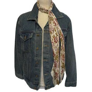 Karma Blue Jean Jacket Womens Size Medium  Classic Fit 100% Cotton w/ Scarf